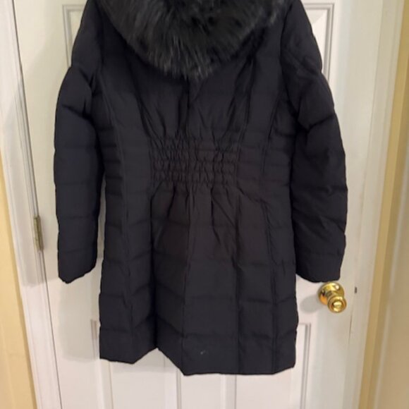 Michael Kors Black Down Hooded Long Puffer Coat Faux Fur Trim Gold Hardware Sz M - Picture 9 of 13